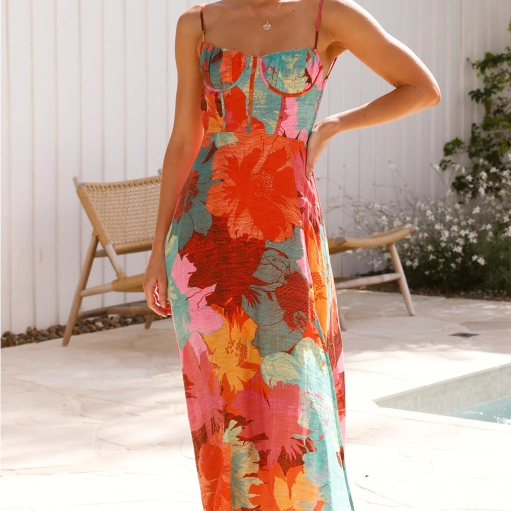 BILLY J RAHIMA Floral Multicolor Midi Dress